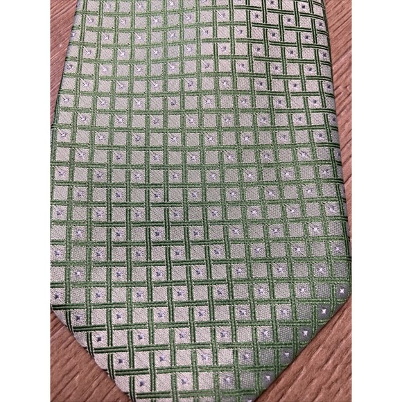 Men’s Necktie Tie Neckwear Green Checked by Feraricci - Picture 2 of 4